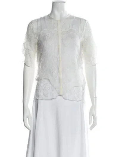 Pre-owned Chloé Lace Pattern Short Sleeve Blouse In Neutral