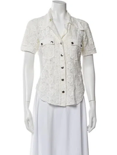 Pre-owned Chloé Lace Pattern Short Sleeve Blouse In White