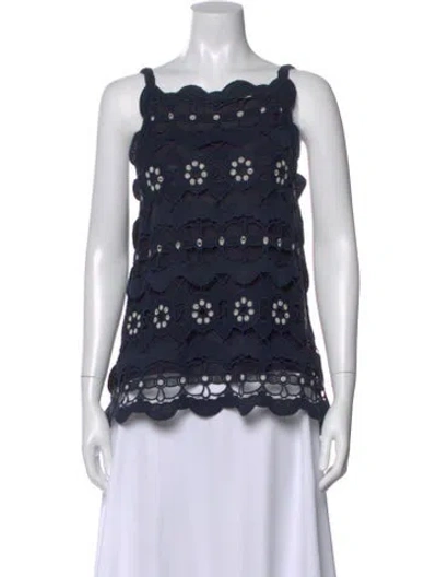 Pre-owned Chloé Lace Pattern Square Neckline Blouse In Blue