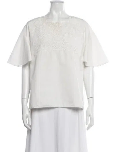 Pre-owned Chloé Lace Pattern Square Neckline Blouse In White