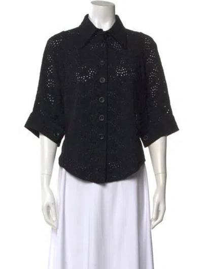 Pre-owned Chloé Lace Pattern Three-quarter Sleeve Blouse In Black