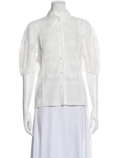 Pre-owned Chloé Lace Pattern Three-quarter Sleeve Blouse In Neutral