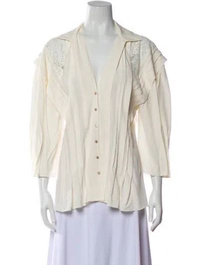 Pre-owned Chloé Lace Pattern V-neck Blouse In Neutral