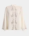 Chloé Lace Placket Tulip-sleeve Silk Blouse In Neutral