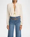 Chloé Lace-ruffle Bib Silk Button-down Top In Pristine White
