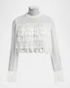 Chloé Lace Ruffle Long-sleeve Silk Crop Top In Iconic Milk