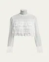 Chloé Lace Ruffle Long-sleeve Silk Crop Top In Iconic Milk