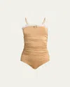 Chloé Lace Trim Ruched Bodysuit Slim Straps In Brown