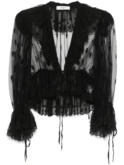 Chloé Embroidered Lace Lingerie Blouse In Black