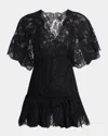 Chloé Lace Short-sleeve Ruffle Top In Black