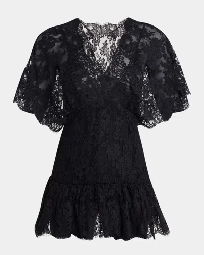 Chloé Lace Short-sleeve Ruffle Top In Black