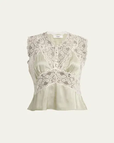 Chloé Lace Silk Sleeveless Top In Neutral