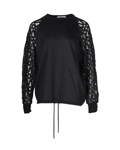 Chloé Chloe Lace Sleeve Sweater In Black Wool