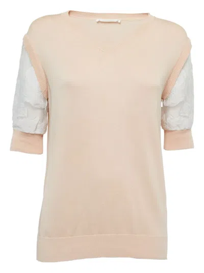 Pre-owned Chloé Lace-sleeve Top In Neutral