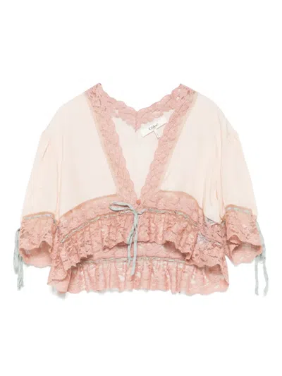 Chloé Lace-trimmed Silk Habotai Crop Top In Softy Pink