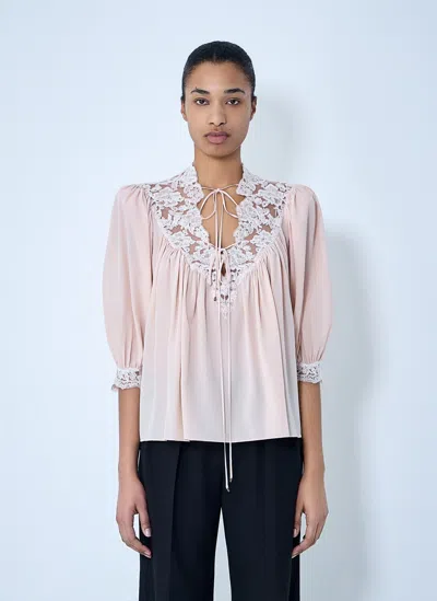 Chloé Lace Trim Blouse In Pink