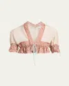 Chloé Lace-trimmed Silk Habotai Crop Top In Softy Pink