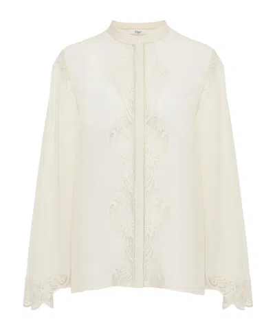 Chloé Silk Georgette And Lace Shirt In White