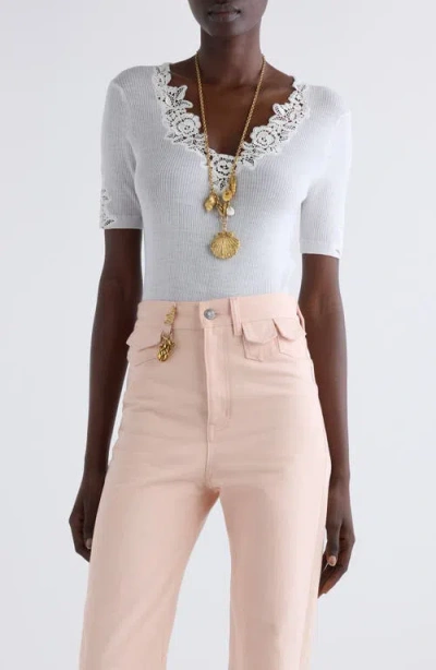 Chloé Lace-trimmed Ribbed Wool Top In Iconic Milk