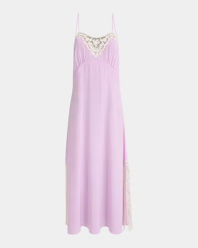 Chloé Lace-trimmed Silk Crepe De Chine Midi Dress In Pink
