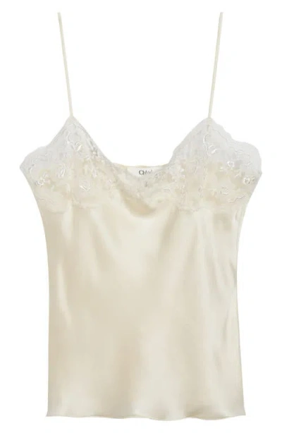 Chloé Lace Trim Silk Satin Camisole In Neutral