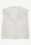 Chloé Blouse With A Maxi Collar In Silk Jacquard And Lace In White