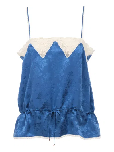 Chloé Lace-trimmed Silk-jacquard Camisole In Blue