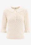 Chloé Polo Shirt With Lace Collar And Perforated Design In Pink