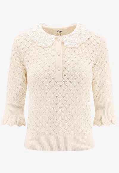 CHLOÉ LACE-TRIMMED KNITTED TOP