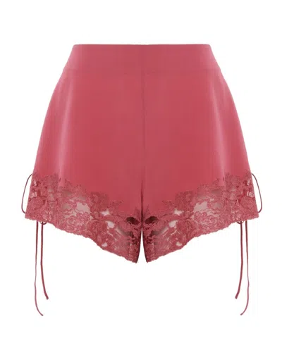Chloé Lace-trimmed Organic Silk Crepe De Chine Shorts In Purple