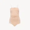 Chloé Lace Trim Ruched Bodysuit Slim Straps In Multi