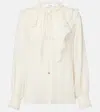 Chloé Lace-trimmed Ruffled Silk Blouse In Dusty White