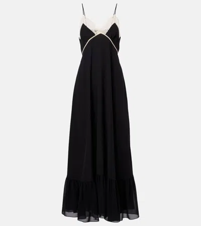 Chloé Lace-trimmed Silk Chiffon Midi Dress In Black