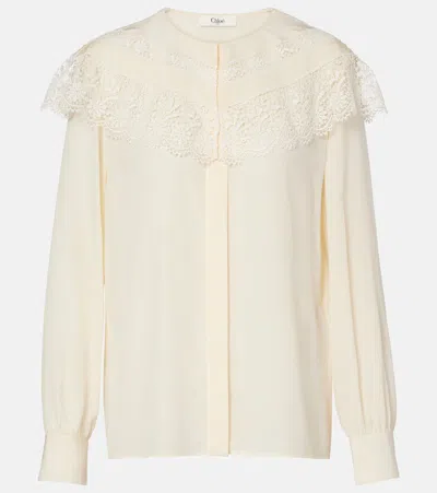 Chloé Lace-trimmed Silk Crêpe De Chine Blouse In White