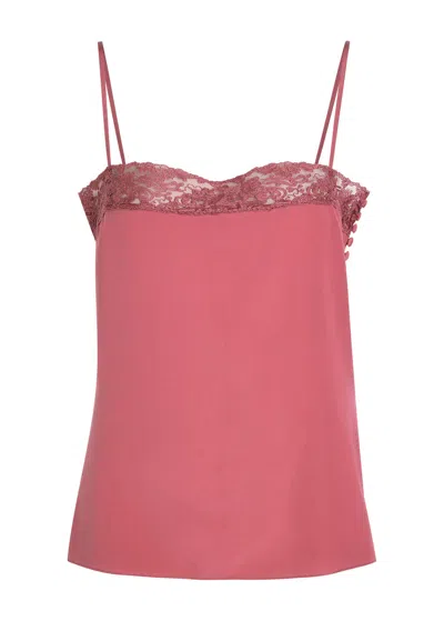 Chloé Chloe Lace-trimmed Silk Crepe De Chine Top In Brown