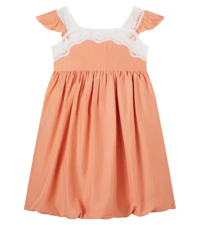 Chloé Kids' Lace-trimmed Silk Dress In Orange