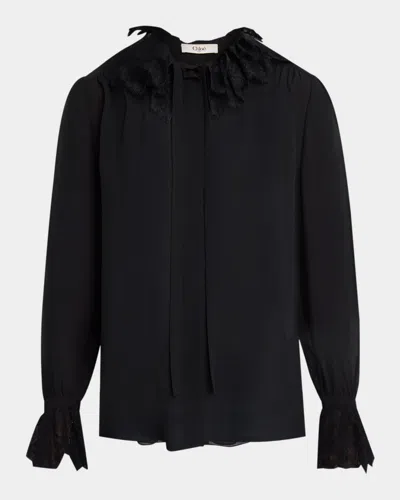 CHLOÉ LACE-TRIMMED SILK GEORGETTE BLOUSE