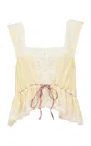 Chloé Lace-trimmed Silk Habotai Crop Top In Yellow