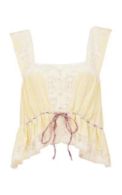 Chloé Lace-trimmed Silk Habotai Crop Top In Yellow