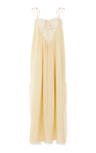 Chloé Lace-trimmed Silk Habotai Maxi Dress In Yellow