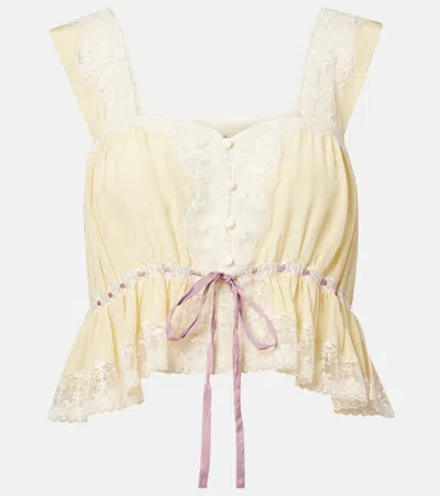 Chloé Lace-trimmed Silk Habotai Top