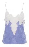 Chloé Lace-trimmed Silk-jacquard Lingerie Top In Blue
