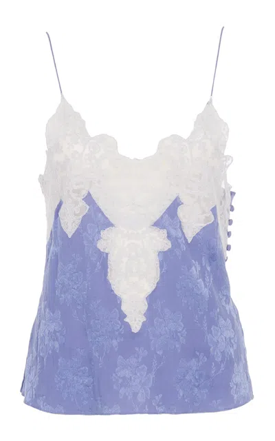 Chloé Lace-trimmed Silk-jacquard Lingerie Top In Blue