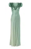 Chloé Lace-trimmed Silk Satin Maxi Dress In Green