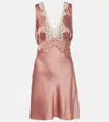 Chloé Lace-trimmed Silk Satin Minidress In Pink