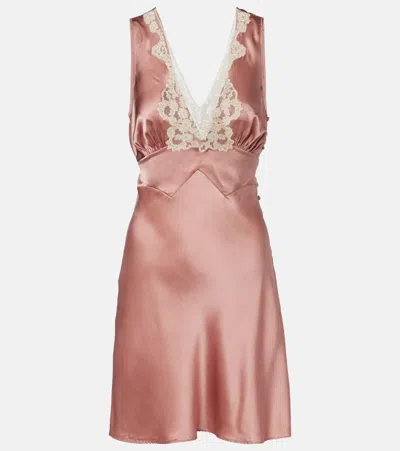 Chloé Lace-trimmed Silk Satin Minidress In Pink