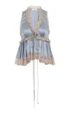 Chloé Lace-trimmed Silk Satin Top In Blue