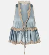 Chloé Lace-trimmed Silk-satin Peplum Blouse In Blue