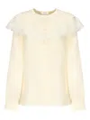 Chloé Lace-trimmed Organic Silk Crepe De Chine Blouse In Neutral