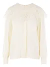 Chloé Lace-trimmed Organic Silk Crepe De Chine Blouse In Neutral